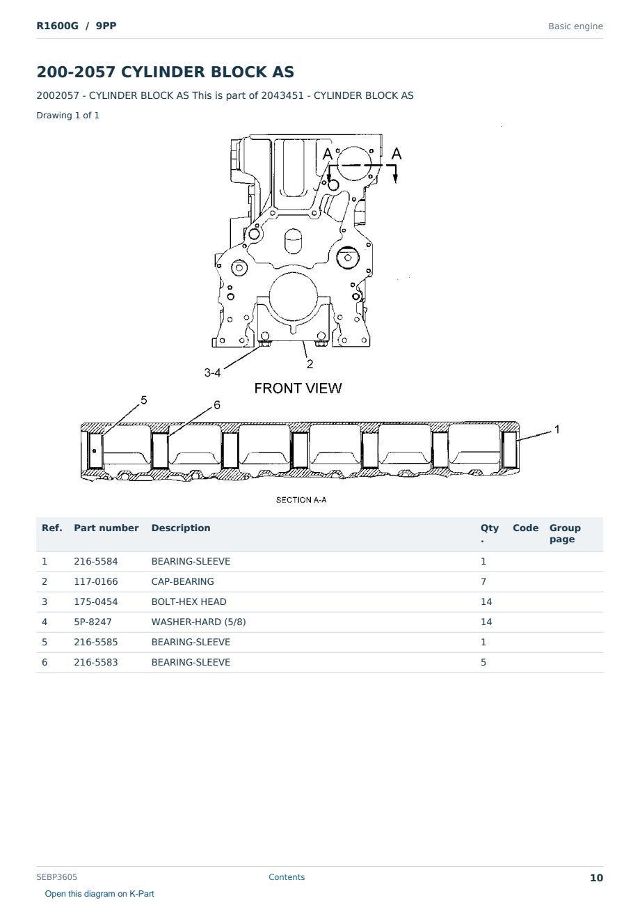 Caterpillar R1600G S/N 9PP Partsbook SEBP3605 (English) - sample page 10 of 10 Caterpillar R1600G S/N 9PP Partsbook SEBP3605 (English) - sample page 10 of 10