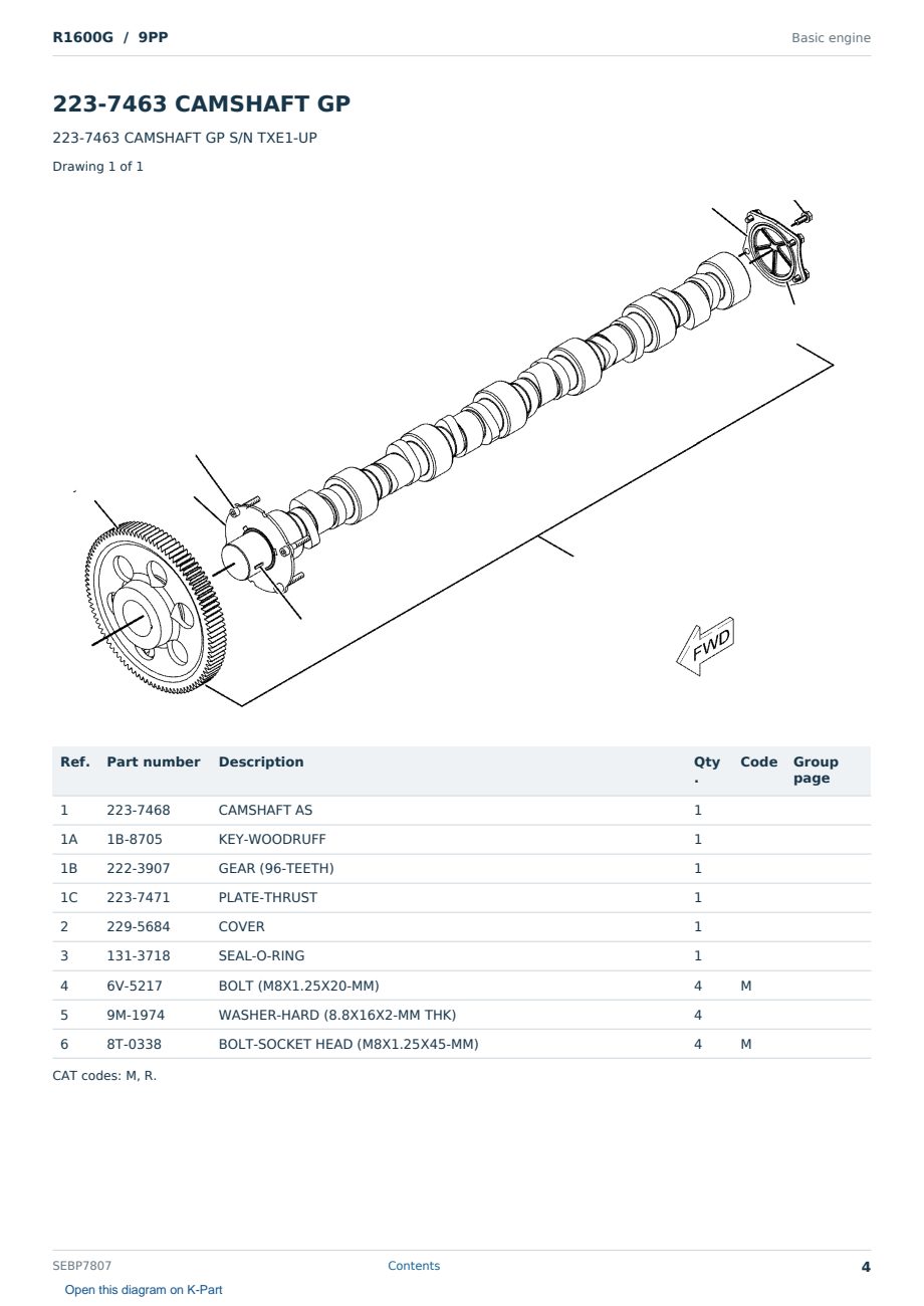 Caterpillar R1600G S/N 9PP Partsbook SEBP7807 (English) - sample page 4 of 10 Caterpillar R1600G S/N 9PP Partsbook SEBP7807 (English) - sample page 4 of 10