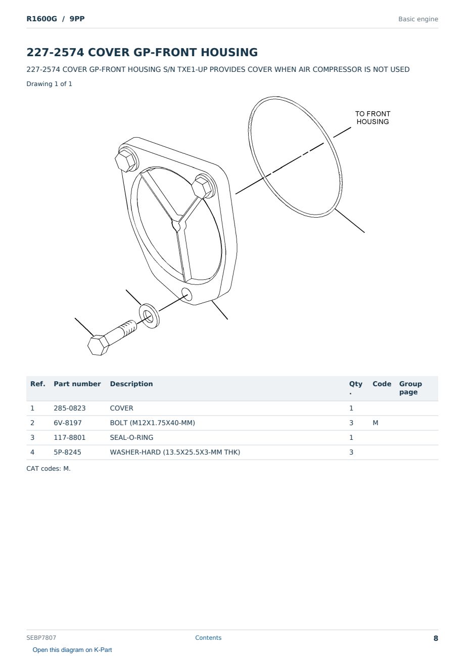 Caterpillar R1600G S/N 9PP Partsbook SEBP7807 (English) - sample page 8 of 10 Caterpillar R1600G S/N 9PP Partsbook SEBP7807 (English) - sample page 8 of 10