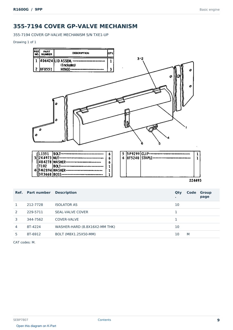 Caterpillar R1600G S/N 9PP Partsbook SEBP7807 (English) - sample page 9 of 10 Caterpillar R1600G S/N 9PP Partsbook SEBP7807 (English) - sample page 9 of 10