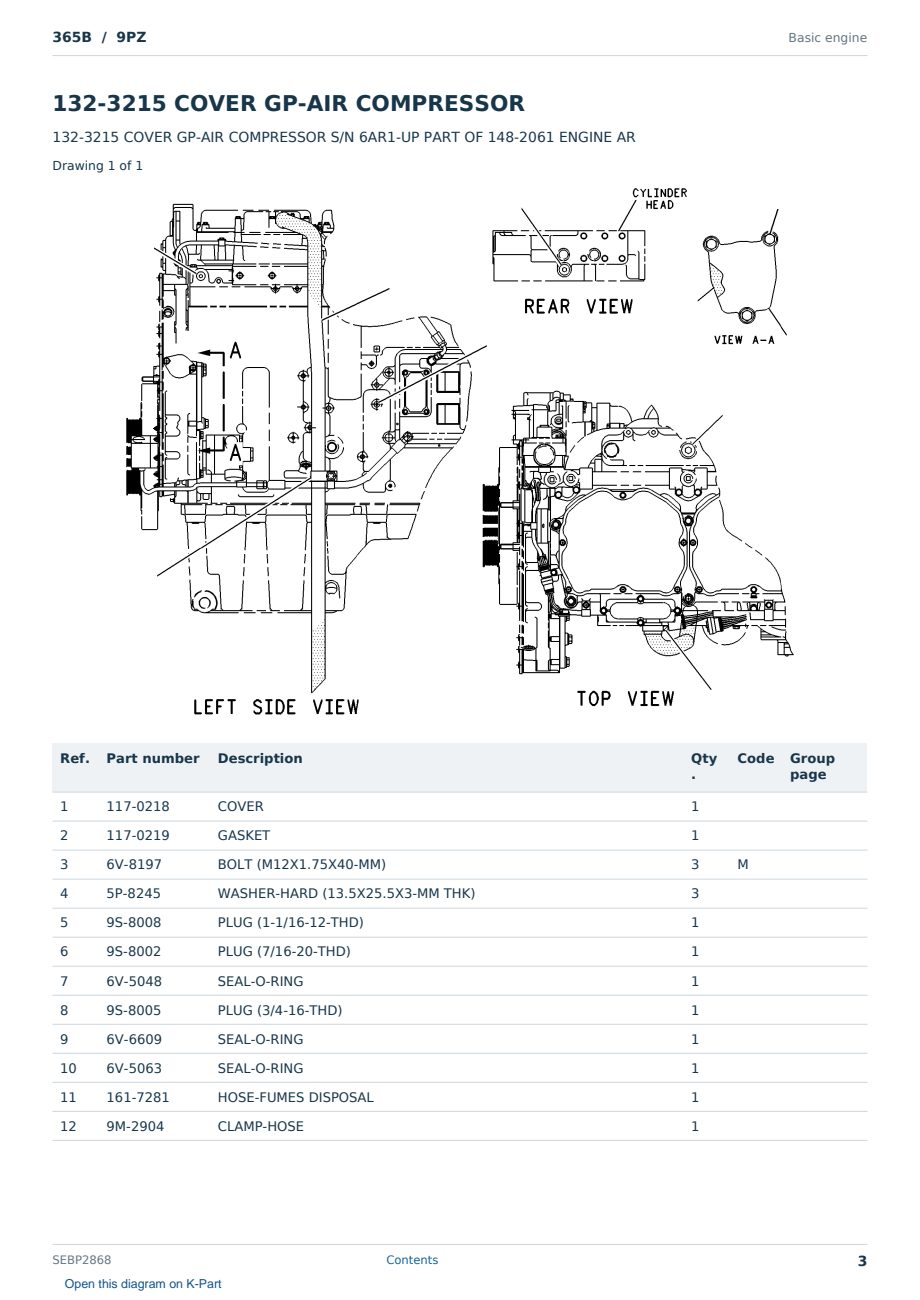 Caterpillar 365B S/N 9PZ Partsbook SEBP2868 (English) - sample page 3 of 10 Caterpillar 365B S/N 9PZ Partsbook SEBP2868 (English) - sample page 3 of 10