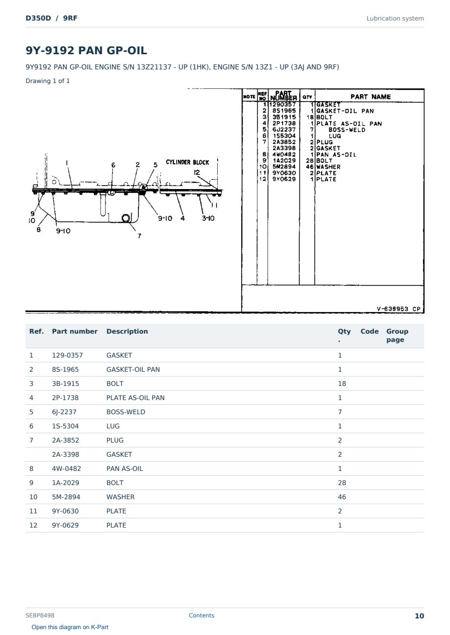 Caterpillar D350D S/N 9RF Partsbook SEBP8498 (English) - sample page 10 of 10 Caterpillar D350D S/N 9RF Partsbook SEBP8498 (English) - sample page 10 of 10