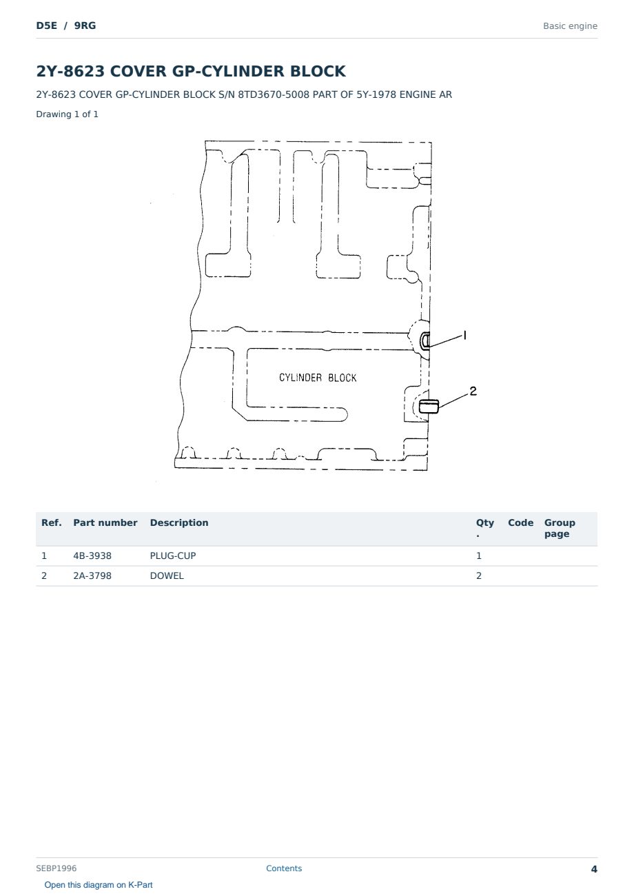 Caterpillar D5E S/N 9RG Partsbook SEBP1996 (English) - sample page 4 of 10 Caterpillar D5E S/N 9RG Partsbook SEBP1996 (English) - sample page 4 of 10