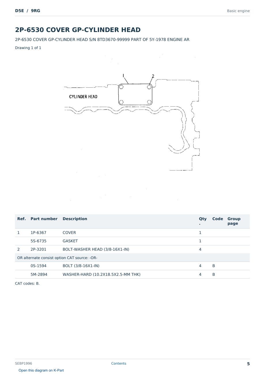 Caterpillar D5E S/N 9RG Partsbook SEBP1996 (English) - sample page 5 of 10 Caterpillar D5E S/N 9RG Partsbook SEBP1996 (English) - sample page 5 of 10