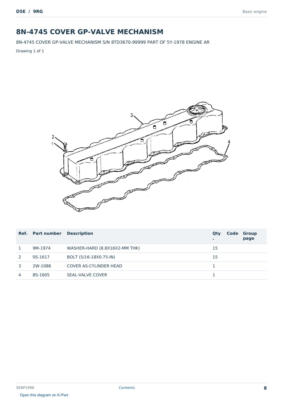 Caterpillar D5E S/N 9RG Partsbook SEBP1996 (English) - sample page 8 of 10 Caterpillar D5E S/N 9RG Partsbook SEBP1996 (English) - sample page 8 of 10