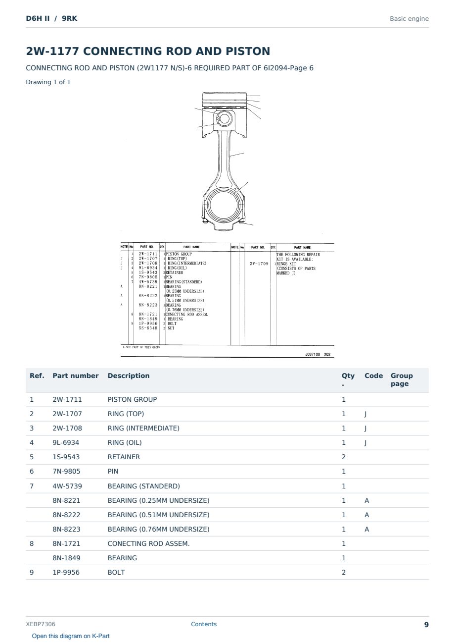 Caterpillar D6H II S/N 9RK Partsbook XEBP7306 (English) - sample page 9 of 10 Caterpillar D6H II S/N 9RK Partsbook XEBP7306 (English) - sample page 9 of 10