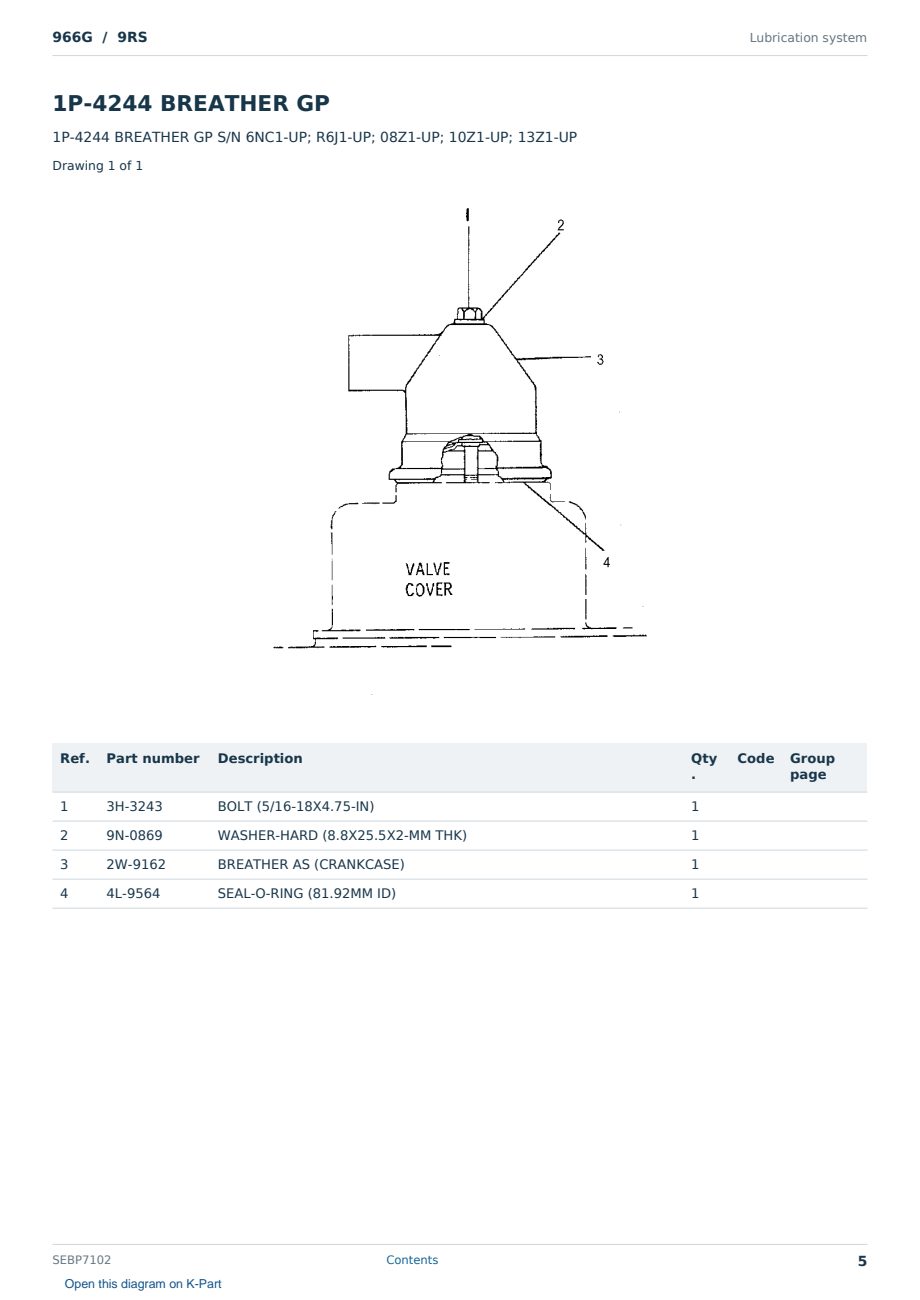 Caterpillar 966G S/N 9RS Partsbook SEBP7102 (English) - sample page 5 of 10 Caterpillar 966G S/N 9RS Partsbook SEBP7102 (English) - sample page 5 of 10
