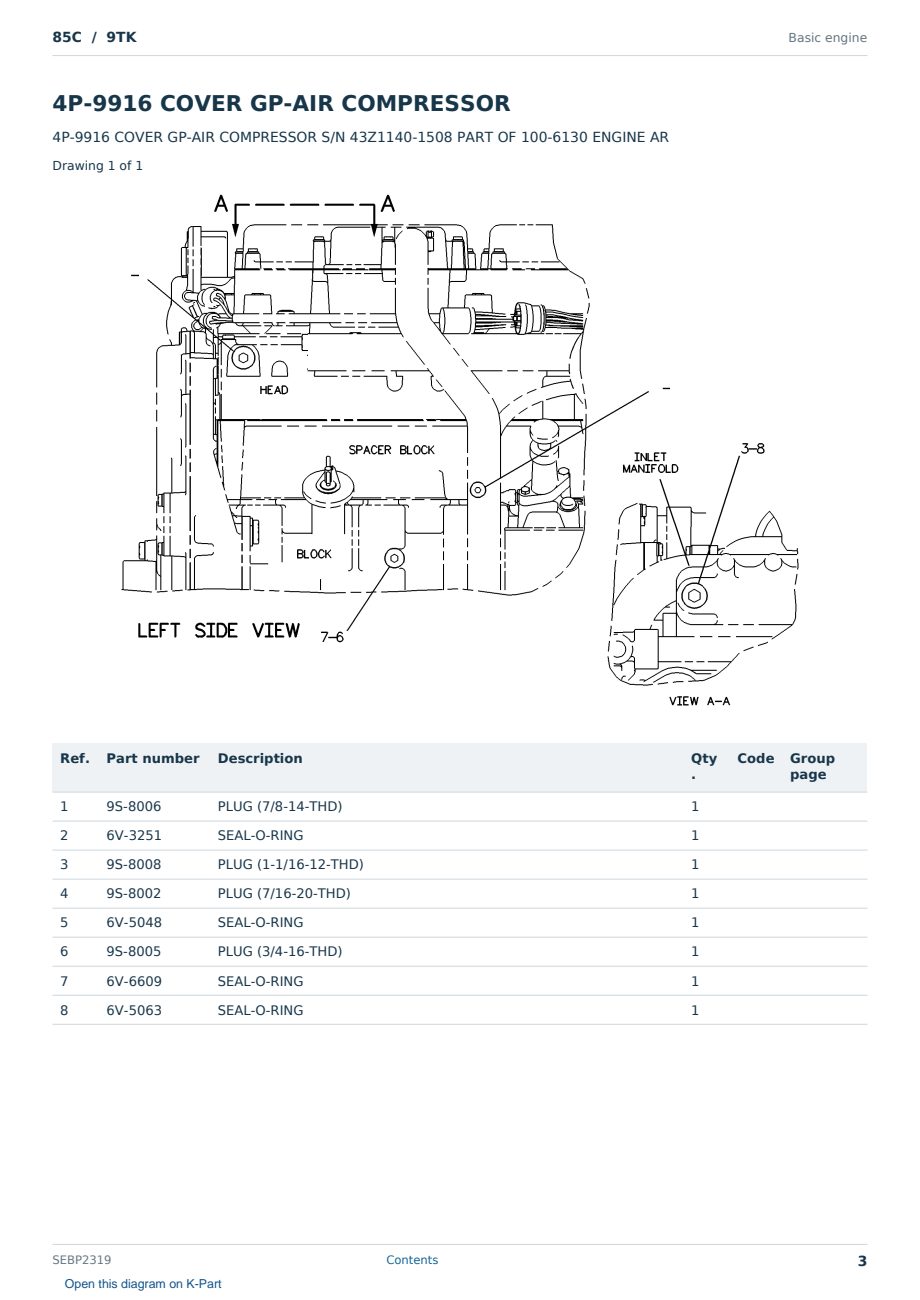 Caterpillar 85C S/N 9TK Partsbook SEBP2319 (English) - sample page 3 of 10 Caterpillar 85C S/N 9TK Partsbook SEBP2319 (English) - sample page 3 of 10
