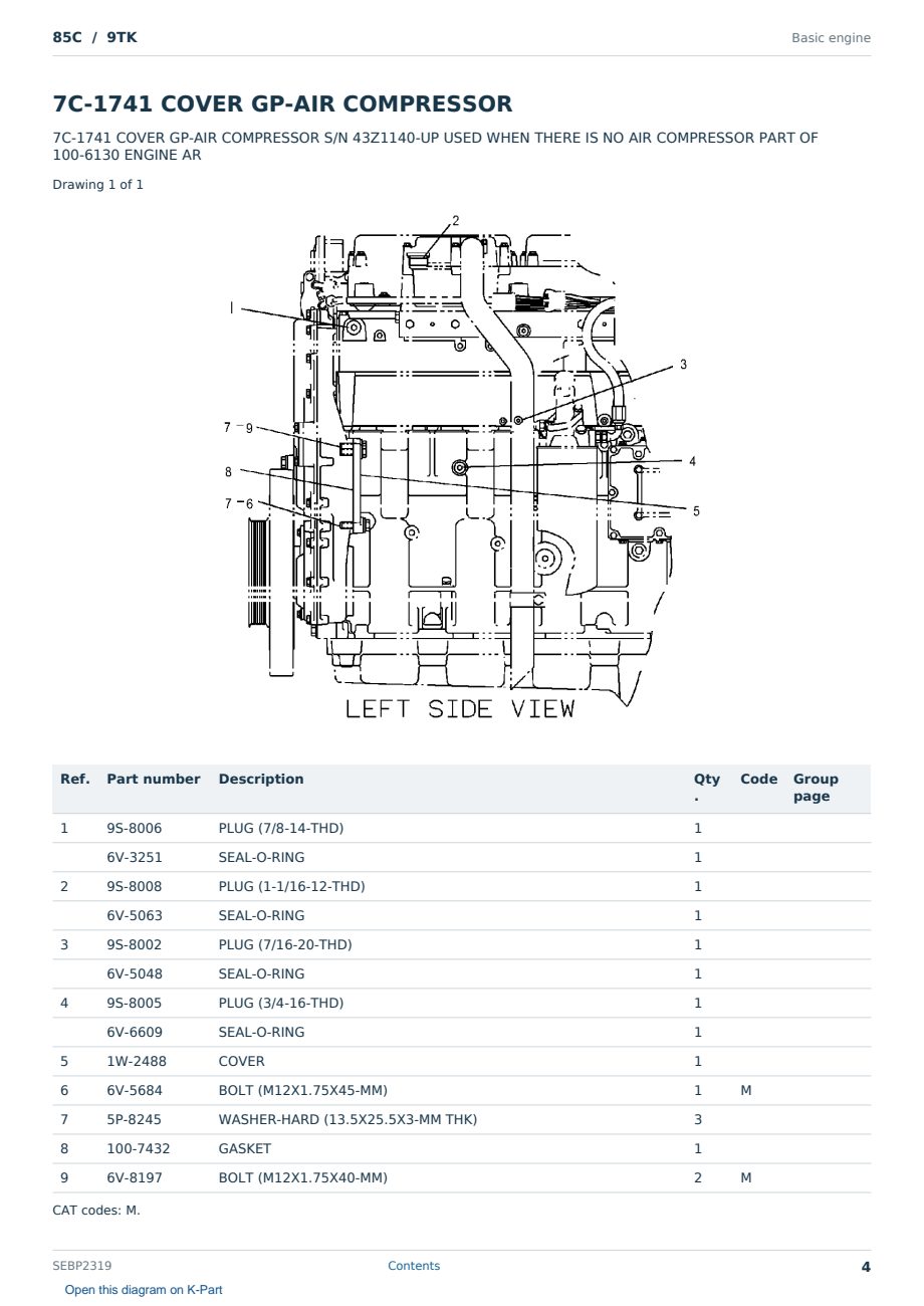 Caterpillar 85C S/N 9TK Partsbook SEBP2319 (English) - sample page 4 of 10 Caterpillar 85C S/N 9TK Partsbook SEBP2319 (English) - sample page 4 of 10