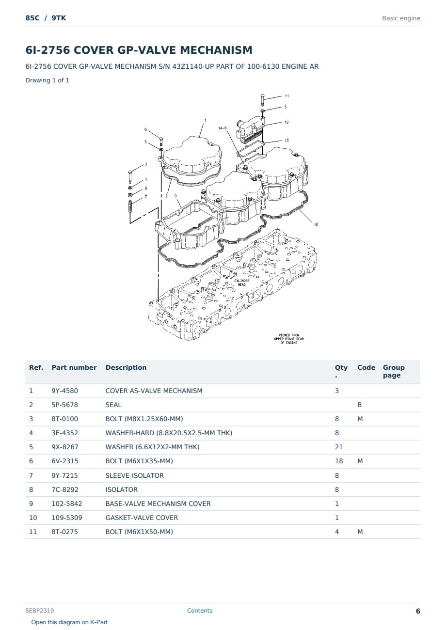 Caterpillar 85C S/N 9TK Partsbook SEBP2319 (English) - sample page 6 of 10 Caterpillar 85C S/N 9TK Partsbook SEBP2319 (English) - sample page 6 of 10