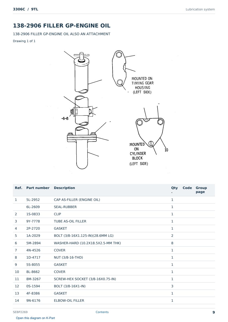 Caterpillar 3306C S/N 9TL Partsbook SEBP2269 (English) - sample page 9 of 10 Caterpillar 3306C S/N 9TL Partsbook SEBP2269 (English) - sample page 9 of 10