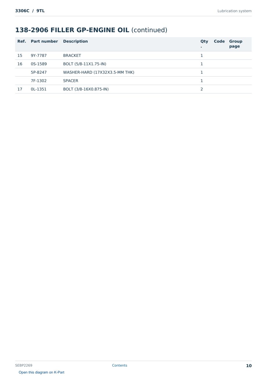 Caterpillar 3306C S/N 9TL Partsbook SEBP2269 (English) - sample page 10 of 10 Caterpillar 3306C S/N 9TL Partsbook SEBP2269 (English) - sample page 10 of 10