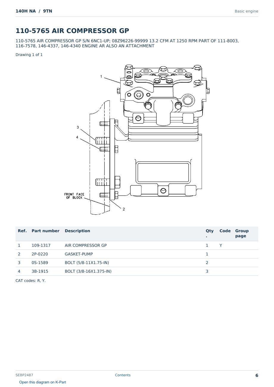 Caterpillar 140H NA S/N 9TN Partsbook SEBP2487 (English) - sample page 6 of 10 Caterpillar 140H NA S/N 9TN Partsbook SEBP2487 (English) - sample page 6 of 10