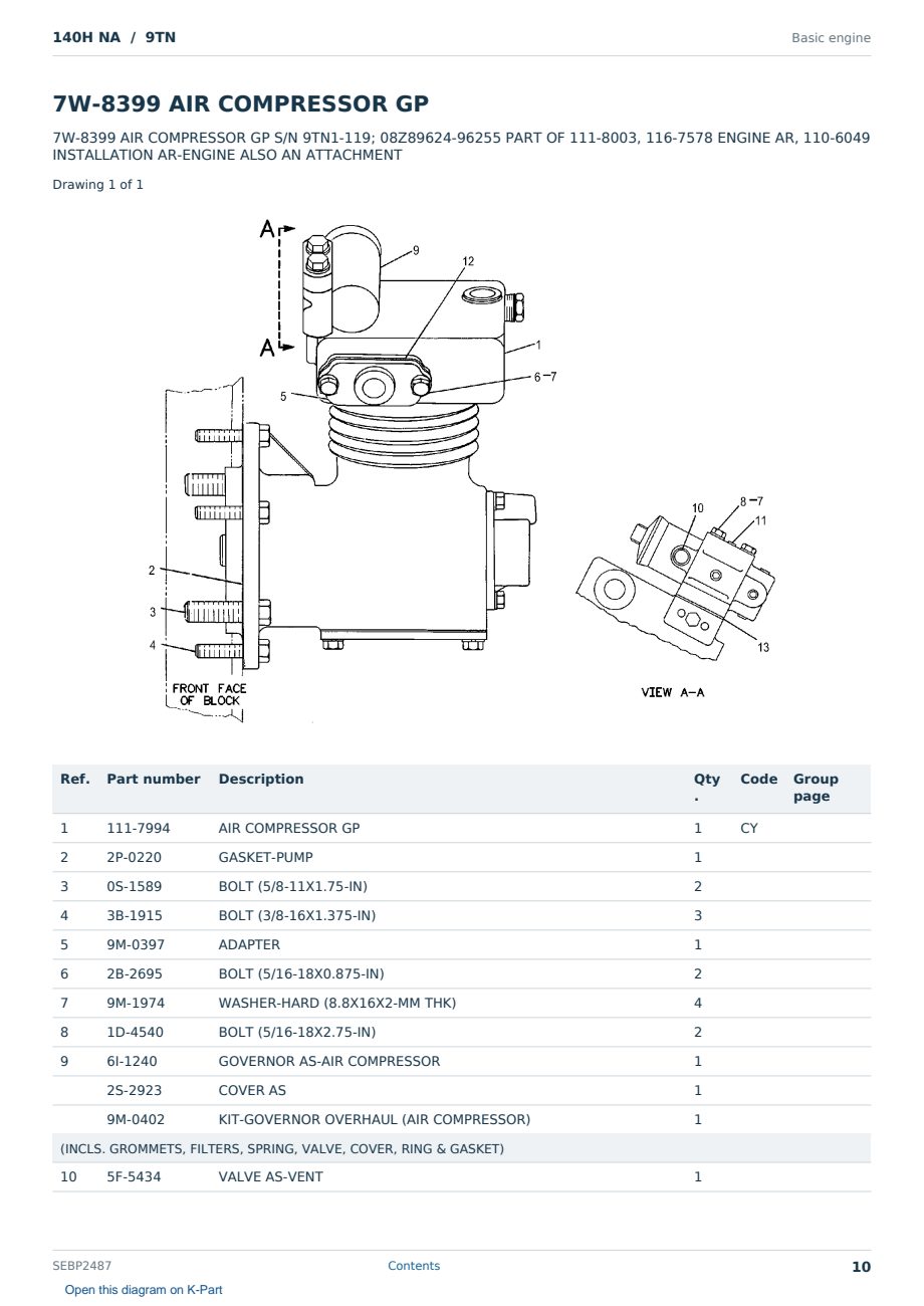 Caterpillar 140H NA S/N 9TN Partsbook SEBP2487 (English) - sample page 10 of 10 Caterpillar 140H NA S/N 9TN Partsbook SEBP2487 (English) - sample page 10 of 10