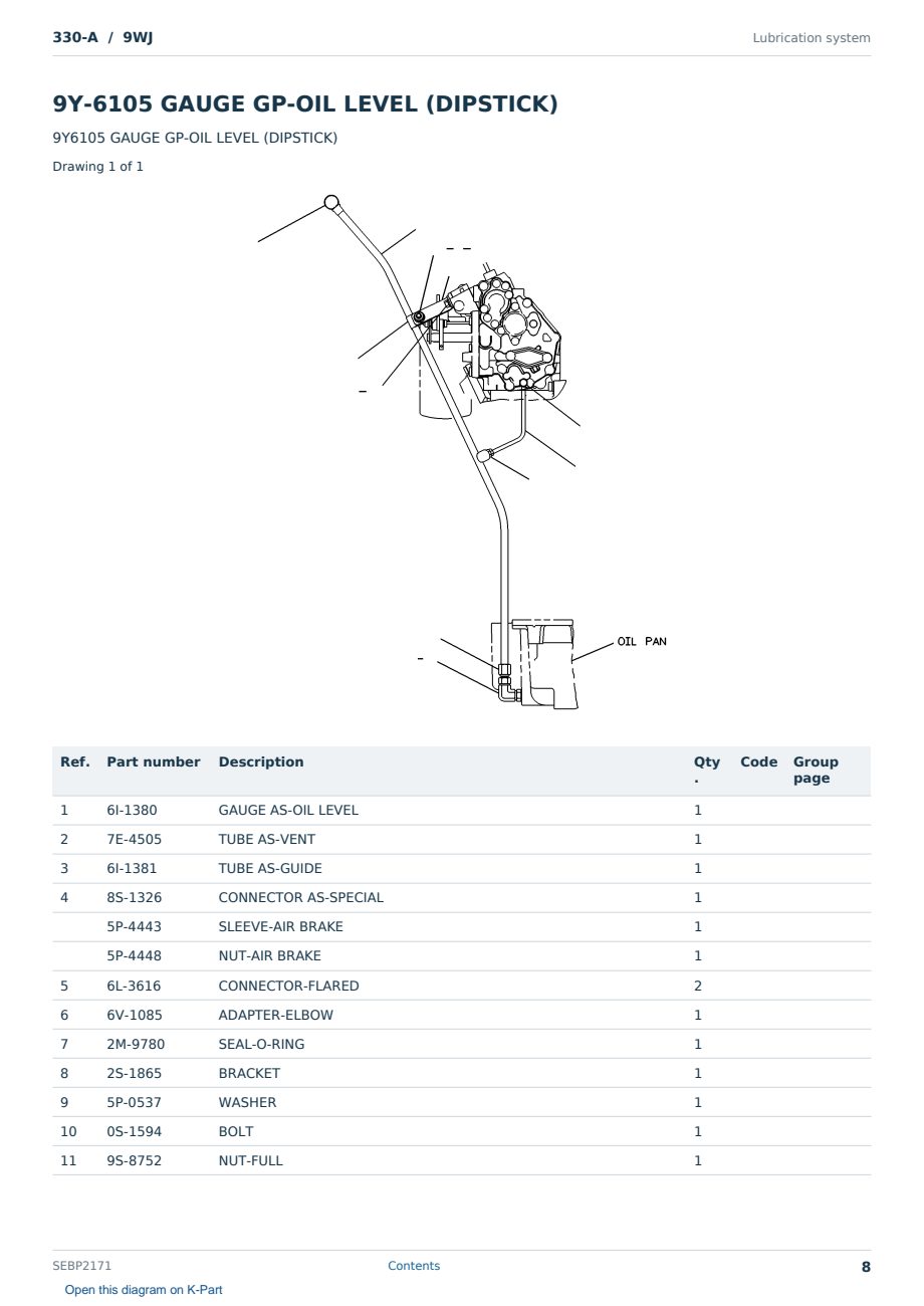Caterpillar 330-A S/N 9WJ Partsbook SEBP2171 (English) - sample page 8 of 10 Caterpillar 330-A S/N 9WJ Partsbook SEBP2171 (English) - sample page 8 of 10