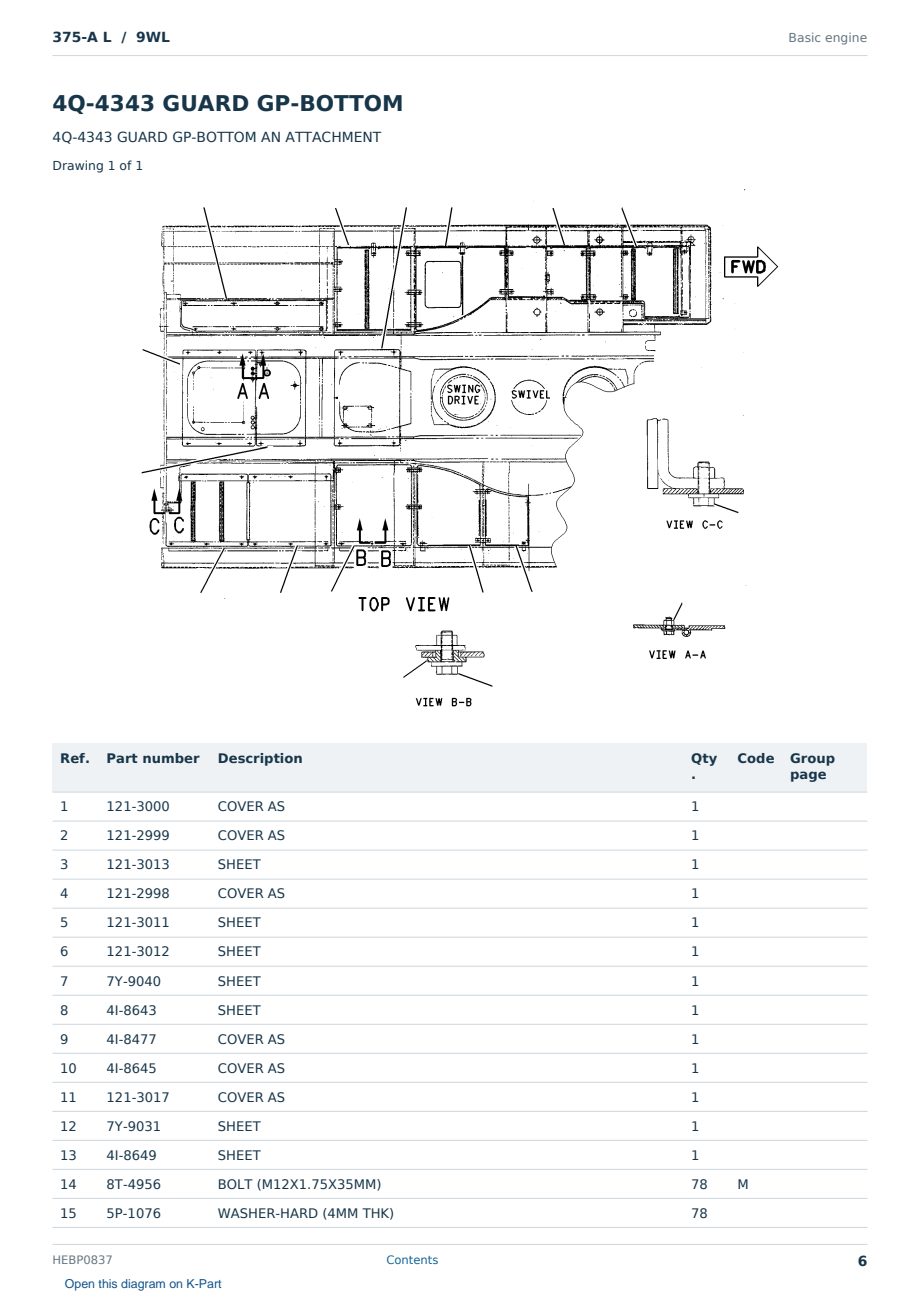 Caterpillar 375-A L S/N 9WL Partsbook HEBP0837 (English) - sample page 6 of 10 Caterpillar 375-A L S/N 9WL Partsbook HEBP0837 (English) - sample page 6 of 10