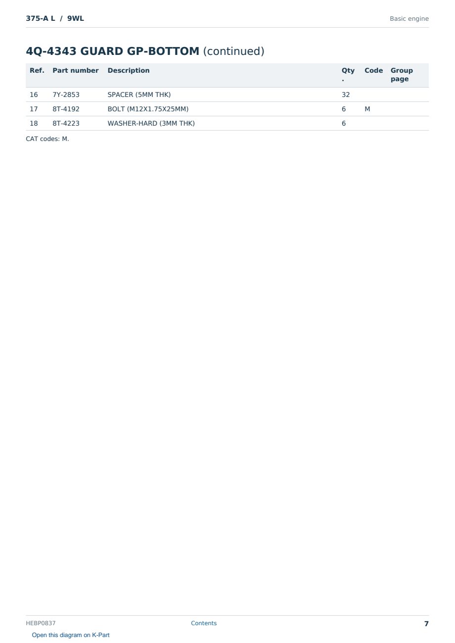 Caterpillar 375-A L S/N 9WL Partsbook HEBP0837 (English) - sample page 7 of 10 Caterpillar 375-A L S/N 9WL Partsbook HEBP0837 (English) - sample page 7 of 10