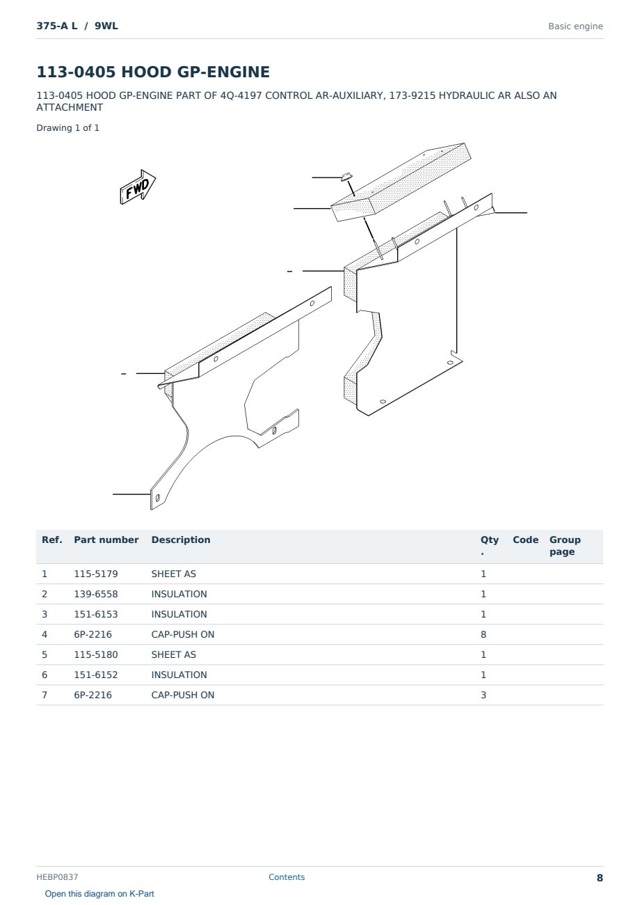 Caterpillar 375-A L S/N 9WL Partsbook HEBP0837 (English) - sample page 8 of 10 Caterpillar 375-A L S/N 9WL Partsbook HEBP0837 (English) - sample page 8 of 10