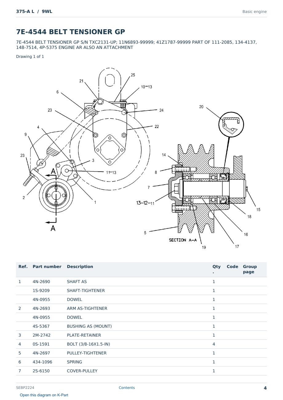 Caterpillar 375-A L S/N 9WL Partsbook SEBP2224 (English) - sample page 4 of 10 Caterpillar 375-A L S/N 9WL Partsbook SEBP2224 (English) - sample page 4 of 10