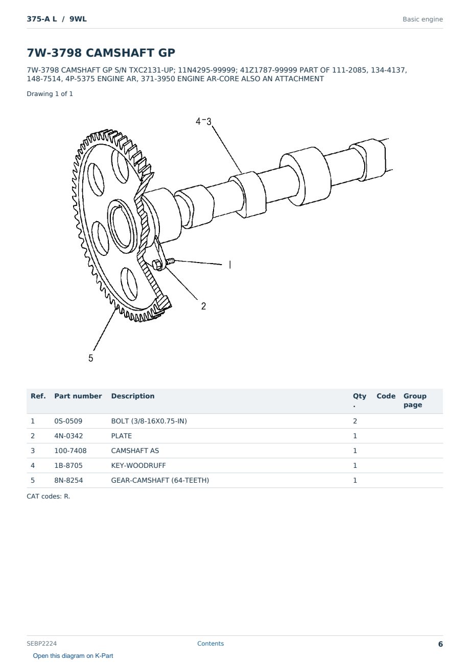 Caterpillar 375-A L S/N 9WL Partsbook SEBP2224 (English) - sample page 6 of 10 Caterpillar 375-A L S/N 9WL Partsbook SEBP2224 (English) - sample page 6 of 10