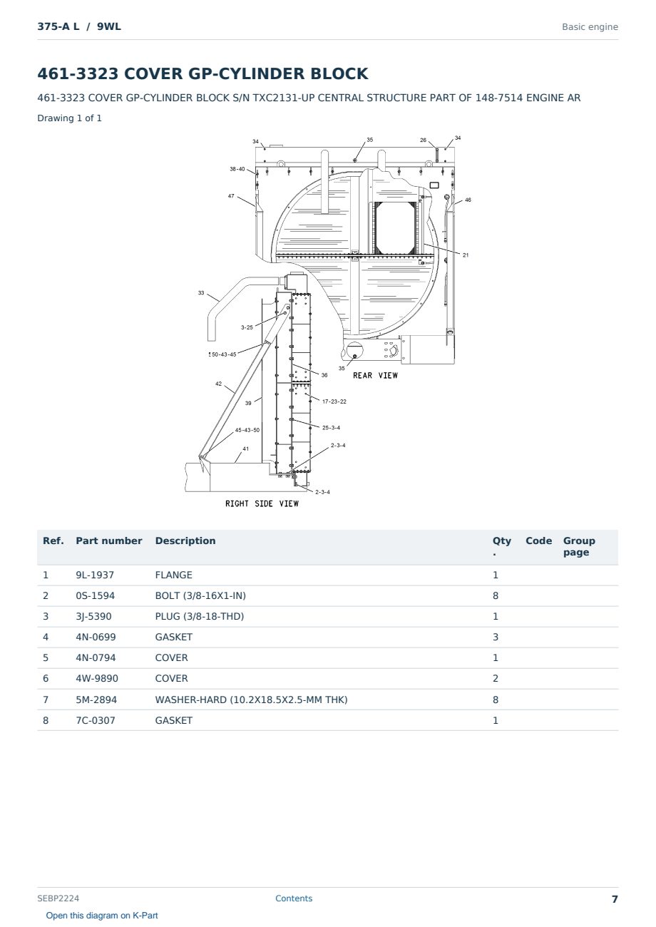 Caterpillar 375-A L S/N 9WL Partsbook SEBP2224 (English) - sample page 7 of 10 Caterpillar 375-A L S/N 9WL Partsbook SEBP2224 (English) - sample page 7 of 10