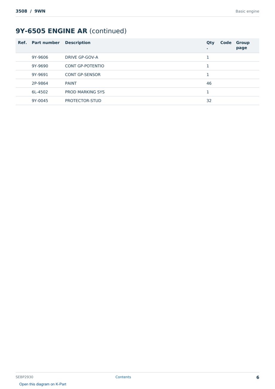 Caterpillar 3508 S/N 9WN Partsbook SEBP2930 (English) - sample page 6 of 10 Caterpillar 3508 S/N 9WN Partsbook SEBP2930 (English) - sample page 6 of 10