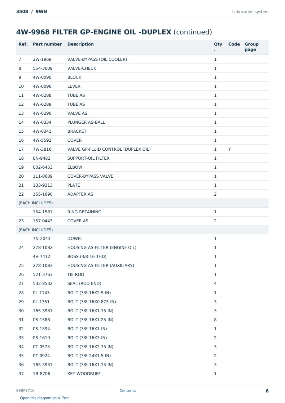 Caterpillar 3508 S/N 9WN Partsbook SEBP3716 (English) - sample page 6 of 10 Caterpillar 3508 S/N 9WN Partsbook SEBP3716 (English) - sample page 6 of 10