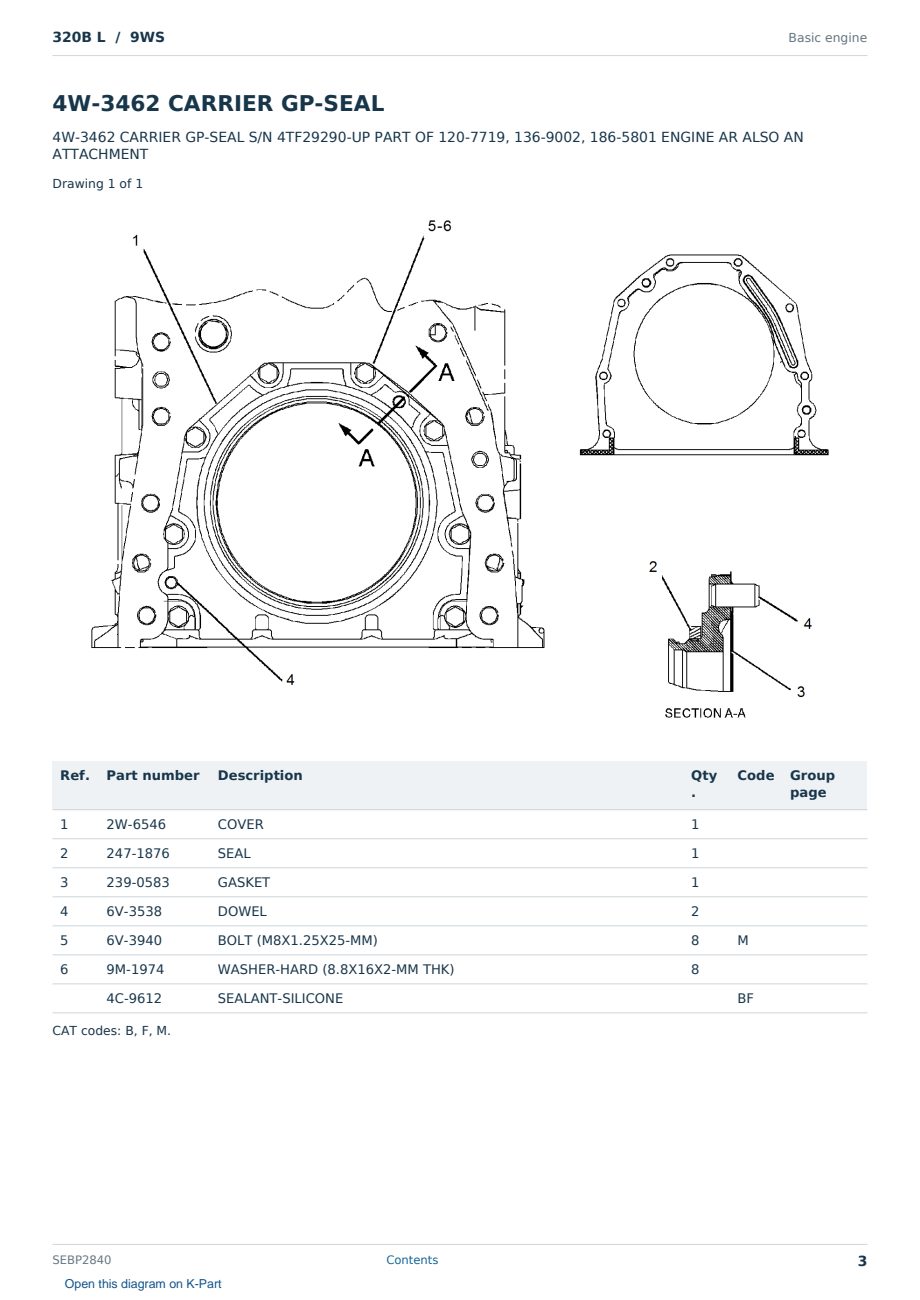 Caterpillar 320B L S/N 9WS Partsbook SEBP2840 (English) - sample page 3 of 10 Caterpillar 320B L S/N 9WS Partsbook SEBP2840 (English) - sample page 3 of 10