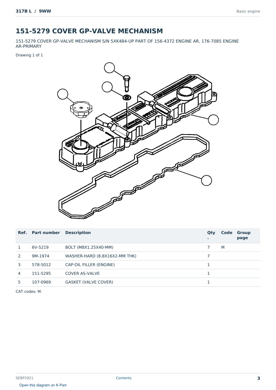 Caterpillar 317B L S/N 9WW Partsbook SEBP2921 (English) - sample page 3 of 10 Caterpillar 317B L S/N 9WW Partsbook SEBP2921 (English) - sample page 3 of 10