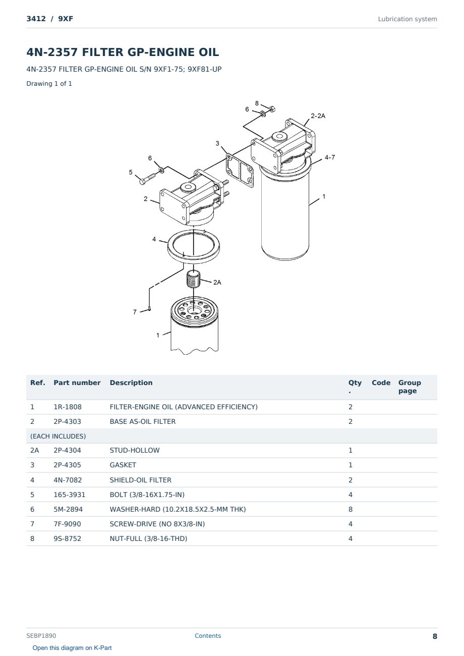 Caterpillar 3412 S/N 9XF Partsbook SEBP1890 (English) - sample page 8 of 10 Caterpillar 3412 S/N 9XF Partsbook SEBP1890 (English) - sample page 8 of 10
