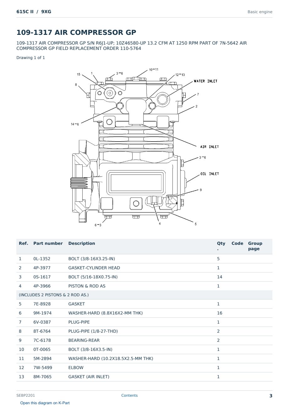 Caterpillar 615C II S/N 9XG Partsbook SEBP2201 (English) - sample page 3 of 10 Caterpillar 615C II S/N 9XG Partsbook SEBP2201 (English) - sample page 3 of 10