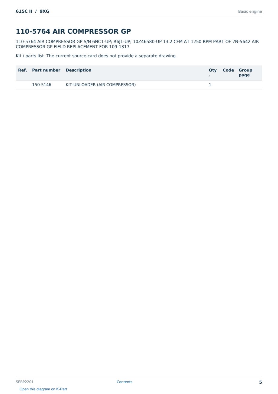 Caterpillar 615C II S/N 9XG Partsbook SEBP2201 (English) - sample page 5 of 10 Caterpillar 615C II S/N 9XG Partsbook SEBP2201 (English) - sample page 5 of 10