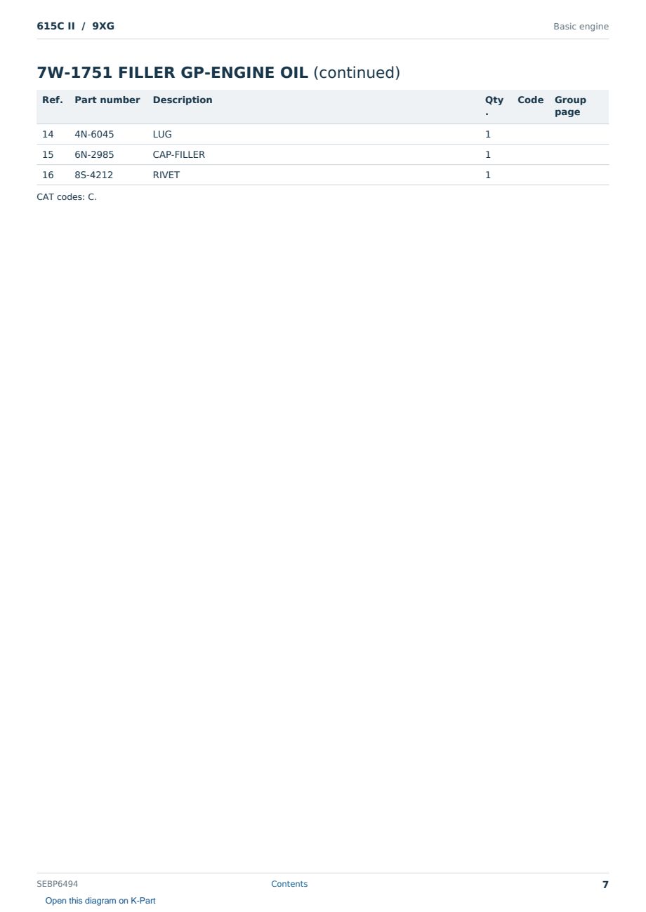 Caterpillar 615C II S/N 9XG Partsbook SEBP6494 (English) - sample page 7 of 10 Caterpillar 615C II S/N 9XG Partsbook SEBP6494 (English) - sample page 7 of 10