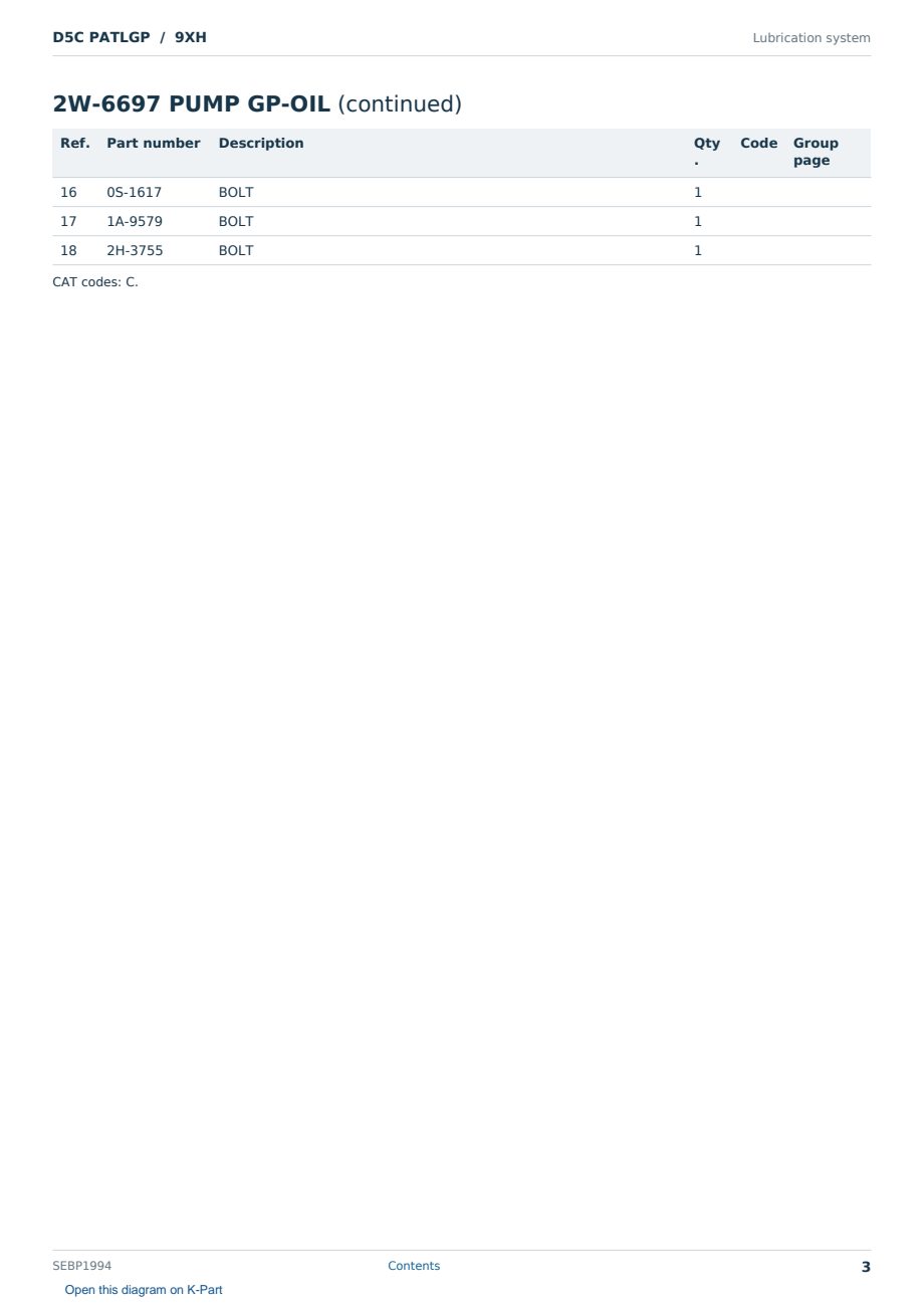Caterpillar D5C PATLGP S/N 9XH Partsbook SEBP1994 (English) - sample page 3 of 10 Caterpillar D5C PATLGP S/N 9XH Partsbook SEBP1994 (English) - sample page 3 of 10