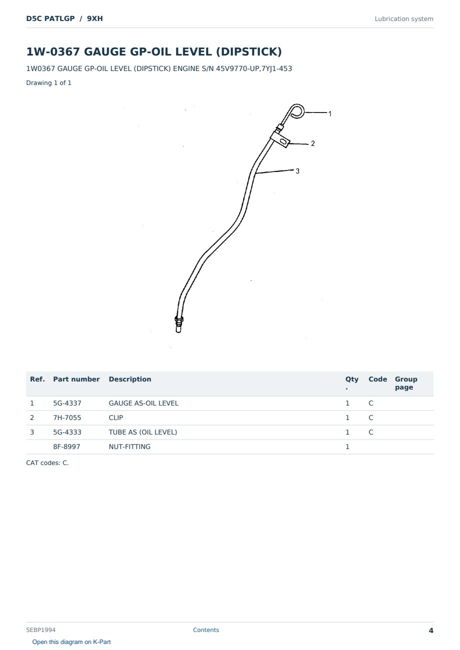 Caterpillar D5C PATLGP S/N 9XH Partsbook SEBP1994 (English) - sample page 4 of 10 Caterpillar D5C PATLGP S/N 9XH Partsbook SEBP1994 (English) - sample page 4 of 10