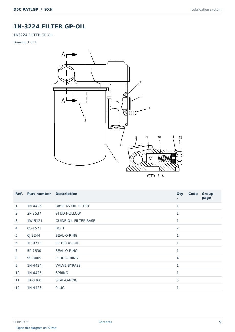 Caterpillar D5C PATLGP S/N 9XH Partsbook SEBP1994 (English) - sample page 5 of 10 Caterpillar D5C PATLGP S/N 9XH Partsbook SEBP1994 (English) - sample page 5 of 10