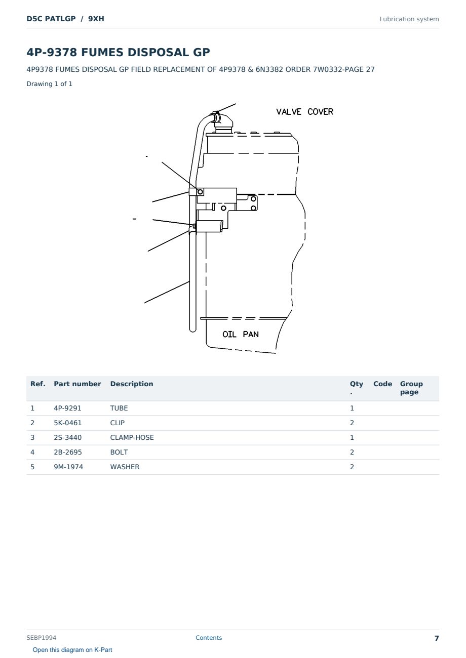 Caterpillar D5C PATLGP S/N 9XH Partsbook SEBP1994 (English) - sample page 7 of 10 Caterpillar D5C PATLGP S/N 9XH Partsbook SEBP1994 (English) - sample page 7 of 10