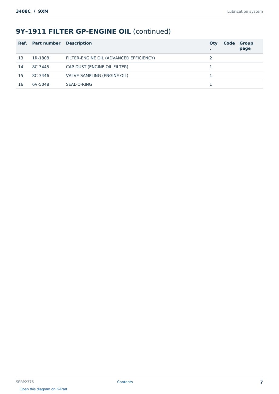 Caterpillar 3408C S/N 9XM Partsbook SEBP2376 (English) - sample page 7 of 10 Caterpillar 3408C S/N 9XM Partsbook SEBP2376 (English) - sample page 7 of 10
