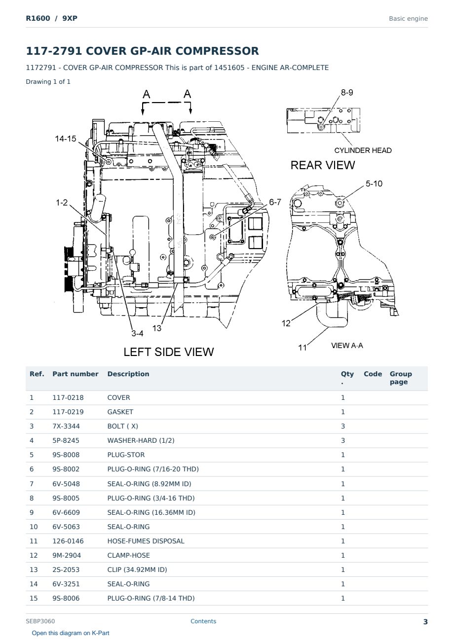 Caterpillar R1600 S/N 9XP Partsbook SEBP3060 (English) - sample page 3 of 10 Caterpillar R1600 S/N 9XP Partsbook SEBP3060 (English) - sample page 3 of 10