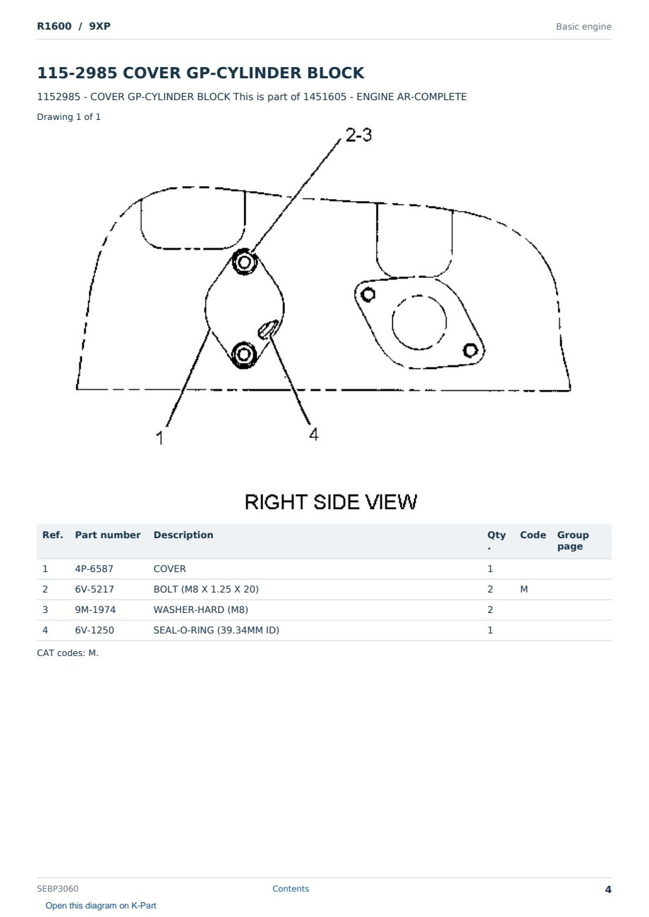 Caterpillar R1600 S/N 9XP Partsbook SEBP3060 (English) - sample page 4 of 10 Caterpillar R1600 S/N 9XP Partsbook SEBP3060 (English) - sample page 4 of 10