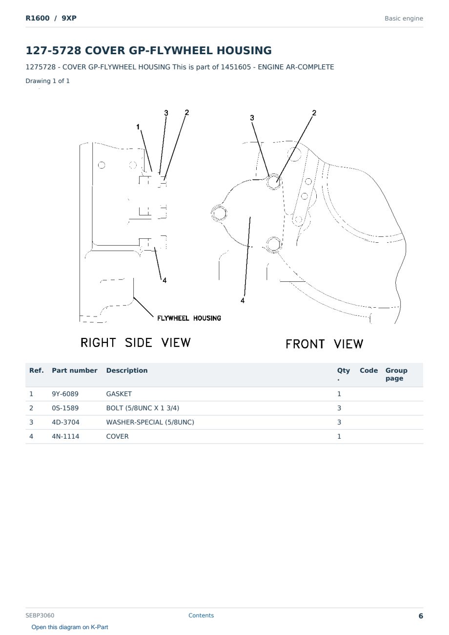 Caterpillar R1600 S/N 9XP Partsbook SEBP3060 (English) - sample page 6 of 10 Caterpillar R1600 S/N 9XP Partsbook SEBP3060 (English) - sample page 6 of 10