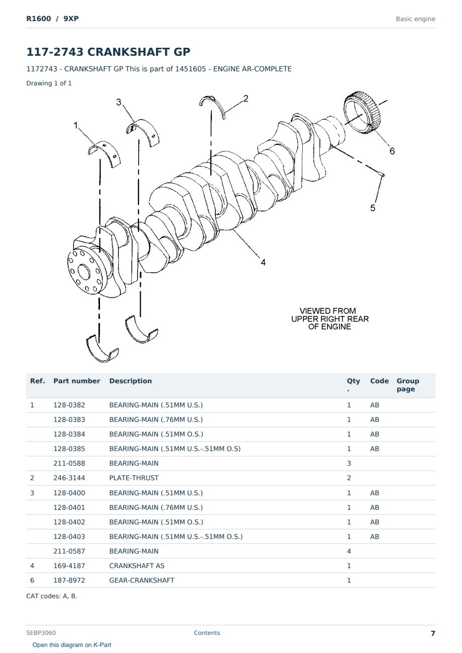 Caterpillar R1600 S/N 9XP Partsbook SEBP3060 (English) - sample page 7 of 10 Caterpillar R1600 S/N 9XP Partsbook SEBP3060 (English) - sample page 7 of 10