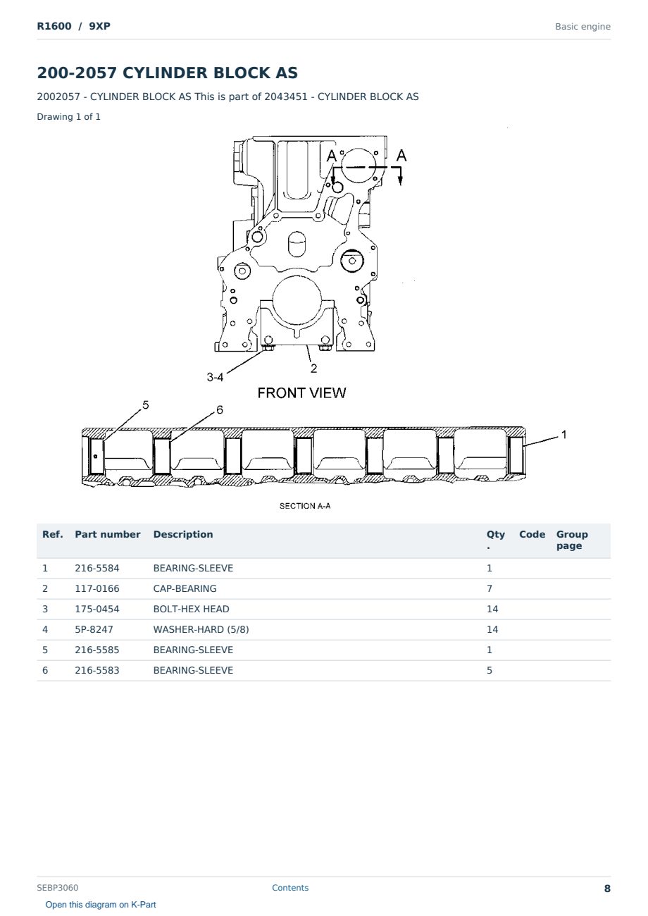 Caterpillar R1600 S/N 9XP Partsbook SEBP3060 (English) - sample page 8 of 10 Caterpillar R1600 S/N 9XP Partsbook SEBP3060 (English) - sample page 8 of 10