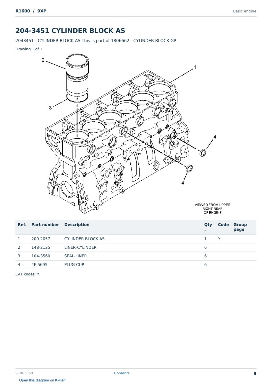 Caterpillar R1600 S/N 9XP Partsbook SEBP3060 (English) - sample page 9 of 10 Caterpillar R1600 S/N 9XP Partsbook SEBP3060 (English) - sample page 9 of 10