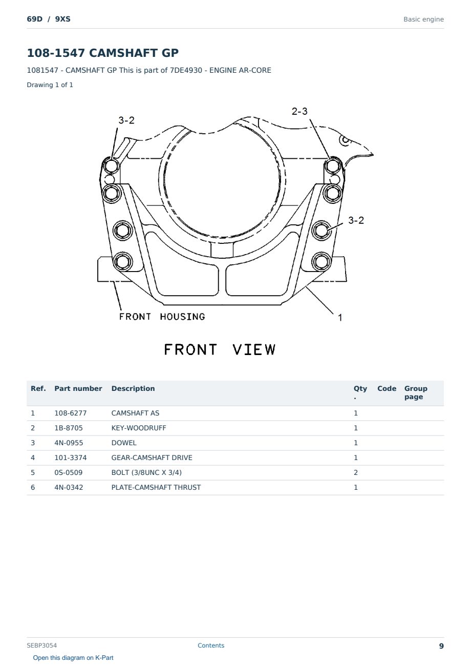 Caterpillar 69D S/N 9XS Partsbook SEBP3054 (English) - sample page 9 of 10 Caterpillar 69D S/N 9XS Partsbook SEBP3054 (English) - sample page 9 of 10
