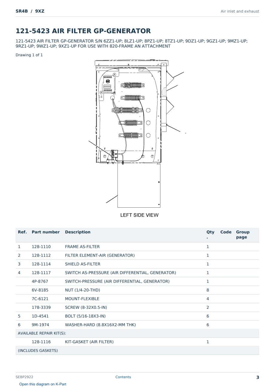 Caterpillar SR4B S/N 9XZ Partsbook SEBP2922 (English) - sample page 3 of 10 Caterpillar SR4B S/N 9XZ Partsbook SEBP2922 (English) - sample page 3 of 10