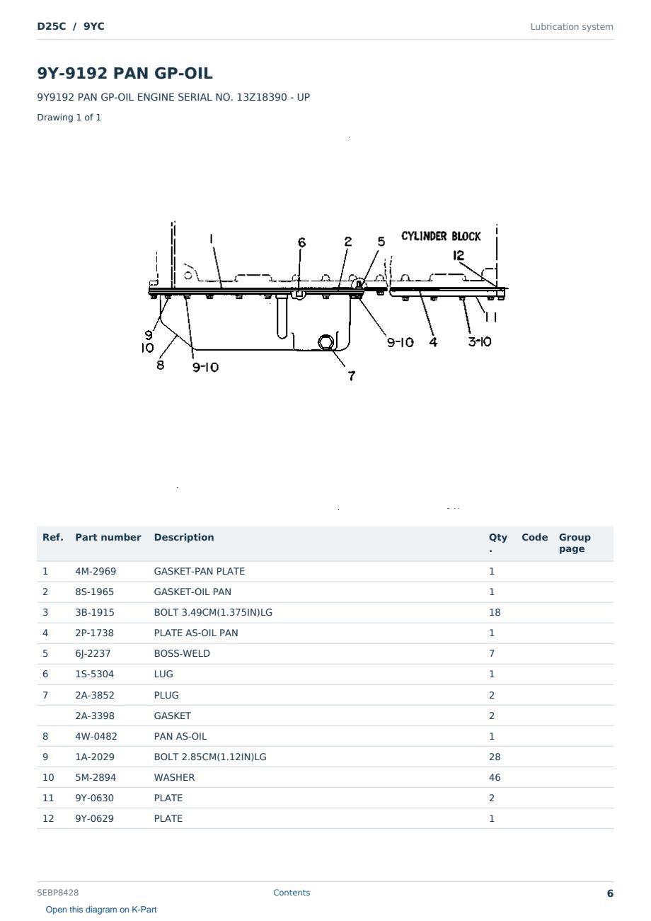 Caterpillar D25C S/N 9YC Partsbook SEBP8428 (English) - sample page 6 of 10 Caterpillar D25C S/N 9YC Partsbook SEBP8428 (English) - sample page 6 of 10