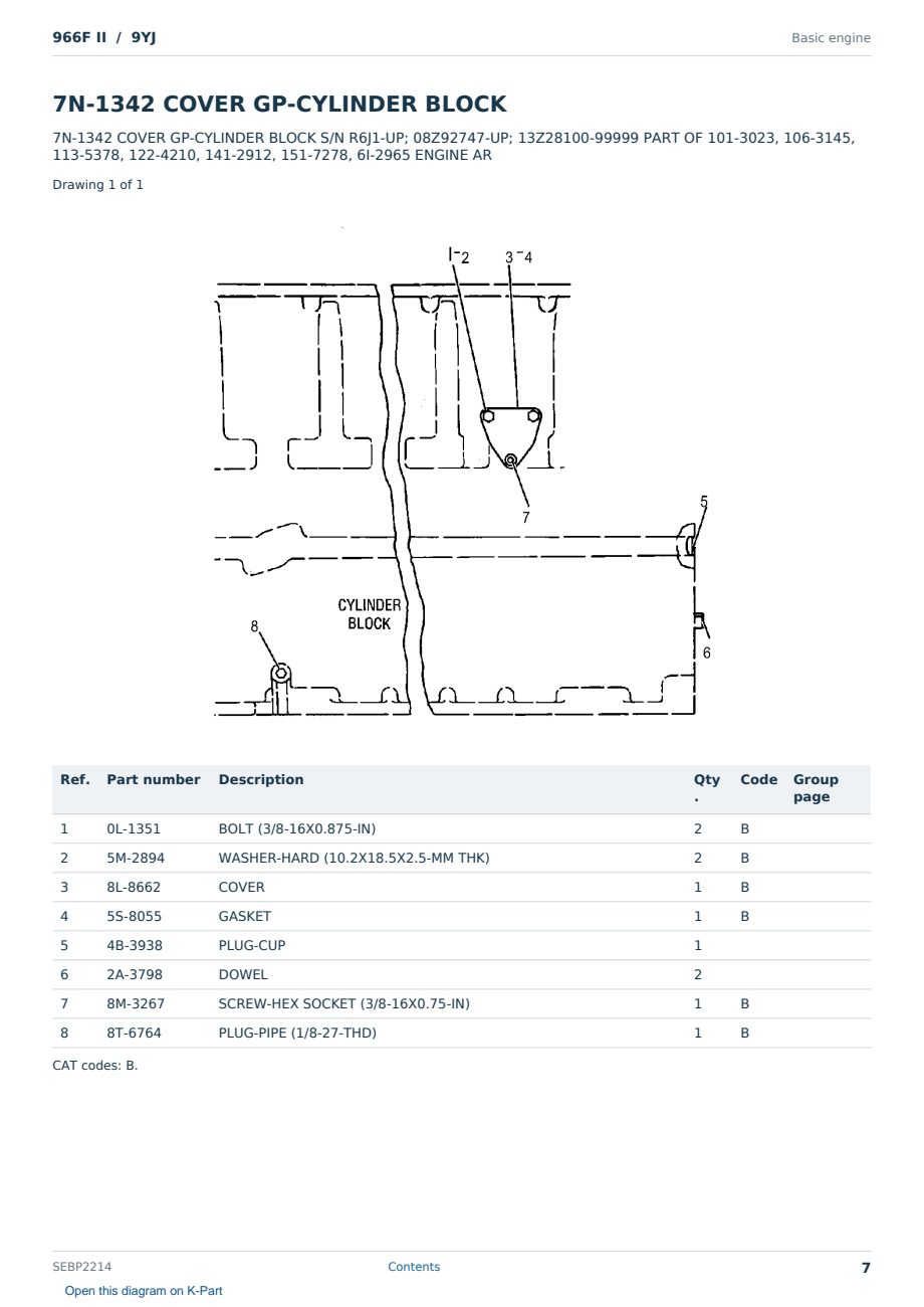 Caterpillar 966F II S/N 9YJ Partsbook SEBP2214 (English) - sample page 7 of 10 Caterpillar 966F II S/N 9YJ Partsbook SEBP2214 (English) - sample page 7 of 10