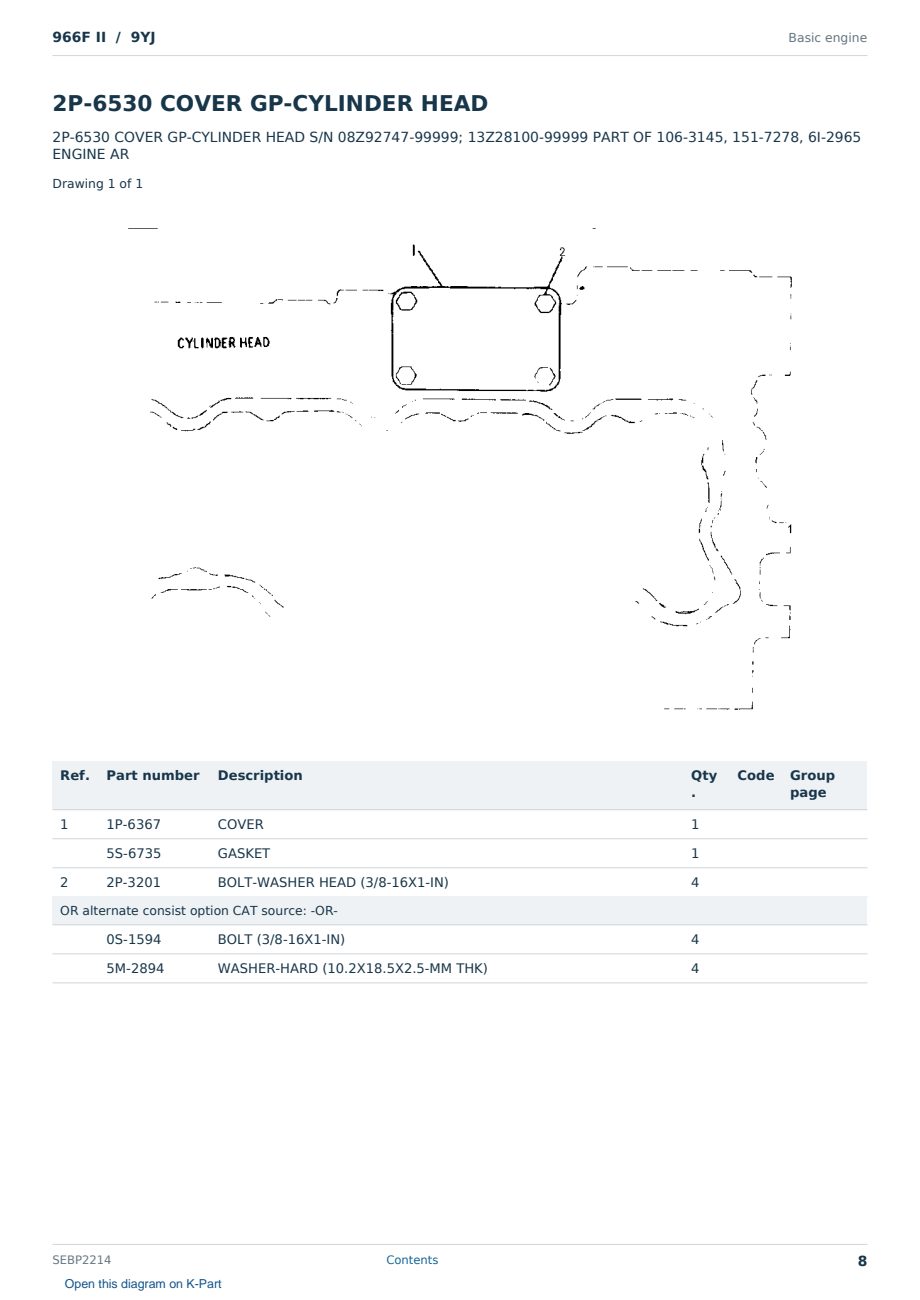 Caterpillar 966F II S/N 9YJ Partsbook SEBP2214 (English) - sample page 8 of 10 Caterpillar 966F II S/N 9YJ Partsbook SEBP2214 (English) - sample page 8 of 10