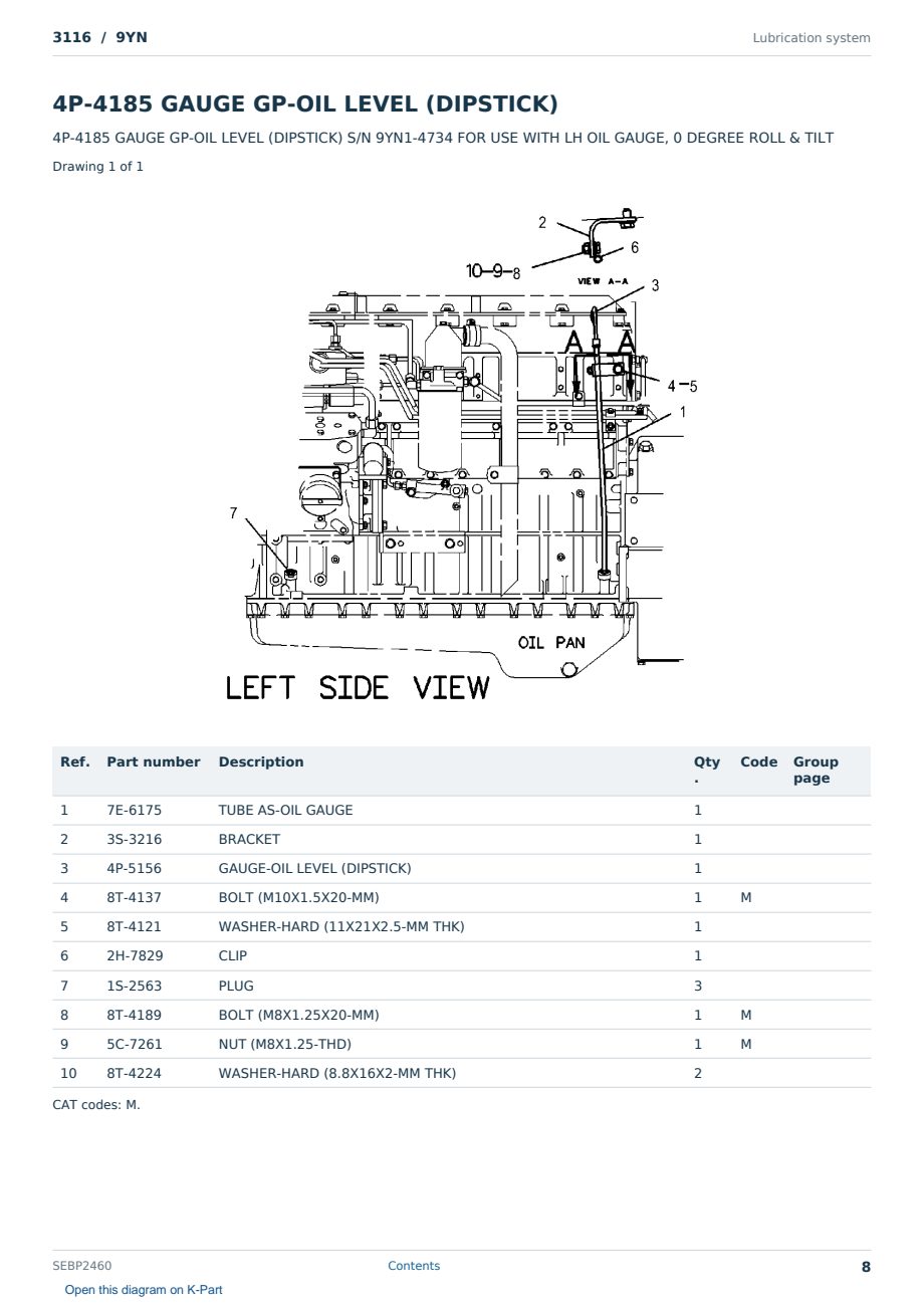 Caterpillar 3116 S/N 9YN Partsbook SEBP2460 (English) - sample page 8 of 10 Caterpillar 3116 S/N 9YN Partsbook SEBP2460 (English) - sample page 8 of 10